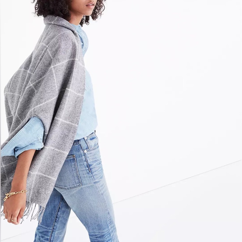 Madewell,Grey, Micro-Check Cape Scarf, OS